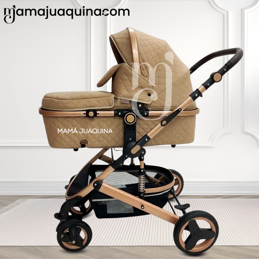 COCHE CUNA BABY BEIGE MOISÉS LUJO LOVY CON PORTAVASO - 4