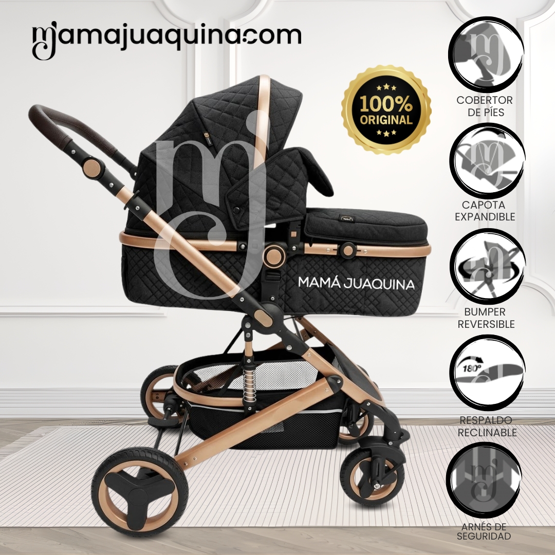 COCHE CUNA KIDS NEGRO MOISÉS LUJO LOVY BABY CON PORTAVASO - 1