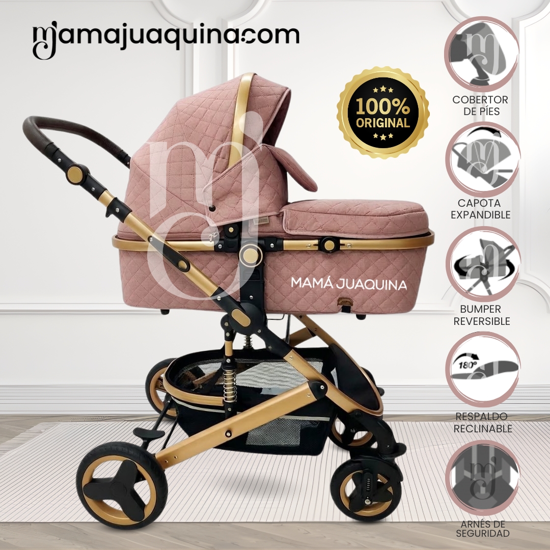 COCHE CUNA BABY ROSADO MOISÉS LUJO LOVY CON PORTAVASO - 1