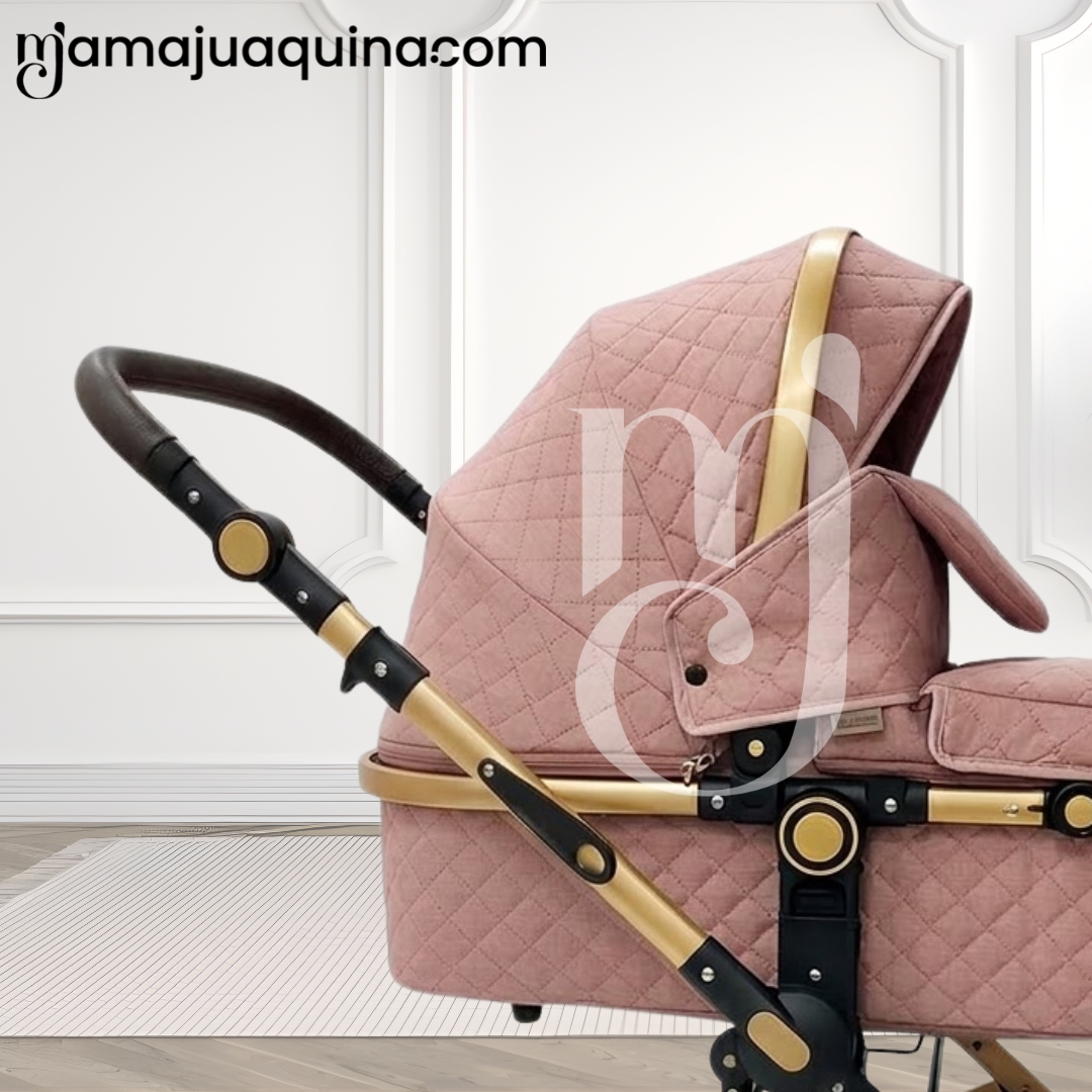 COCHE CUNA BABY ROSADO MOISÉS LUJO LOVY CON PORTAVASO - 2
