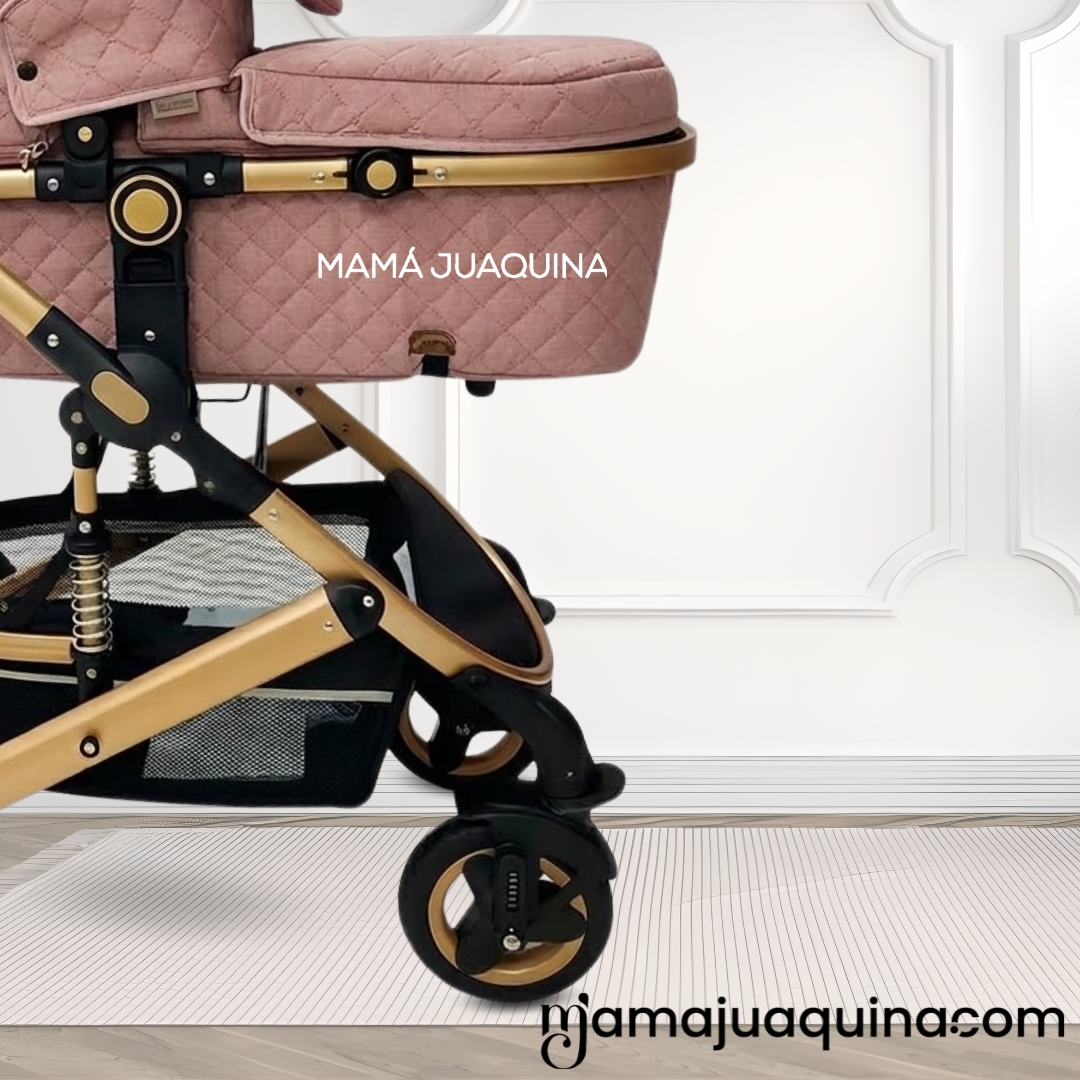 COCHE CUNA BABY ROSADO MOISÉS LUJO LOVY CON PORTAVASO - 3