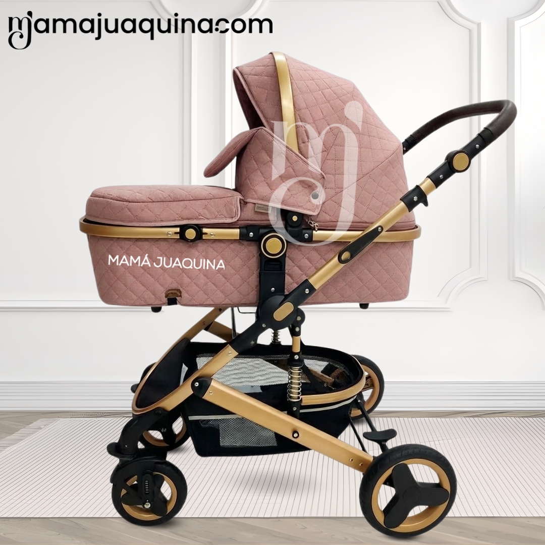COCHE CUNA BABY ROSADO MOISÉS LUJO LOVY CON PORTAVASO - 5