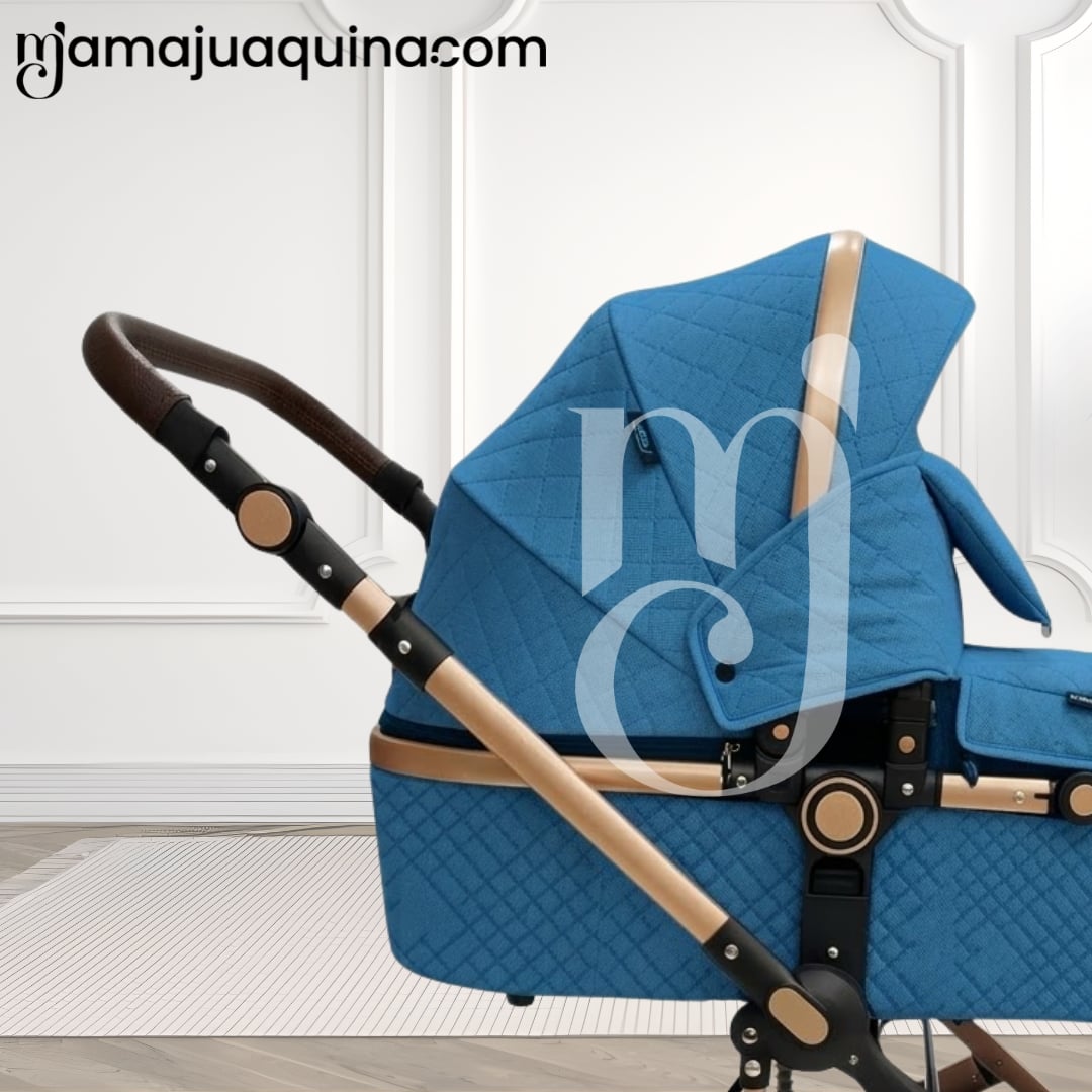 COCHE CUNA BABY AZUL MOISÉS LUJO LOVY CON PORTAVASO - 2