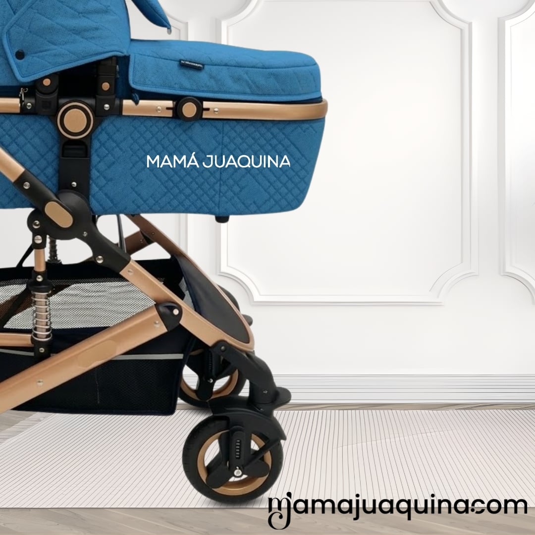COCHE CUNA BABY AZUL MOISÉS LUJO LOVY CON PORTAVASO - 3