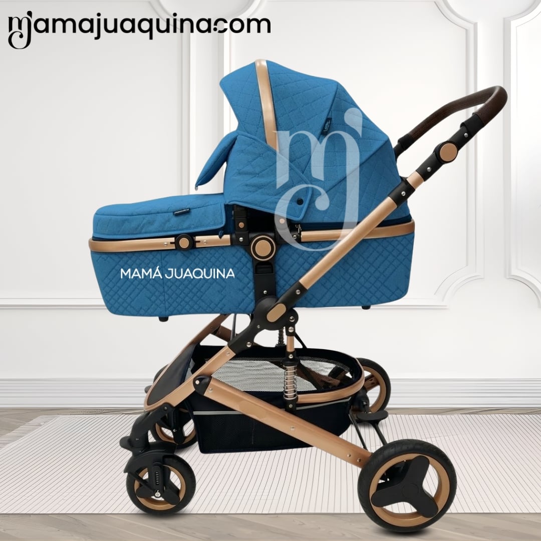 COCHE CUNA BABY AZUL MOISÉS LUJO LOVY CON PORTAVASO - 4