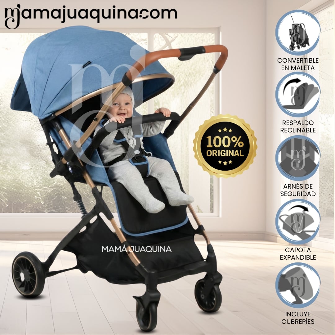 COCHE TRAVEL SYSTEM BABY EVO AZUL MALETA LUJO - 1
