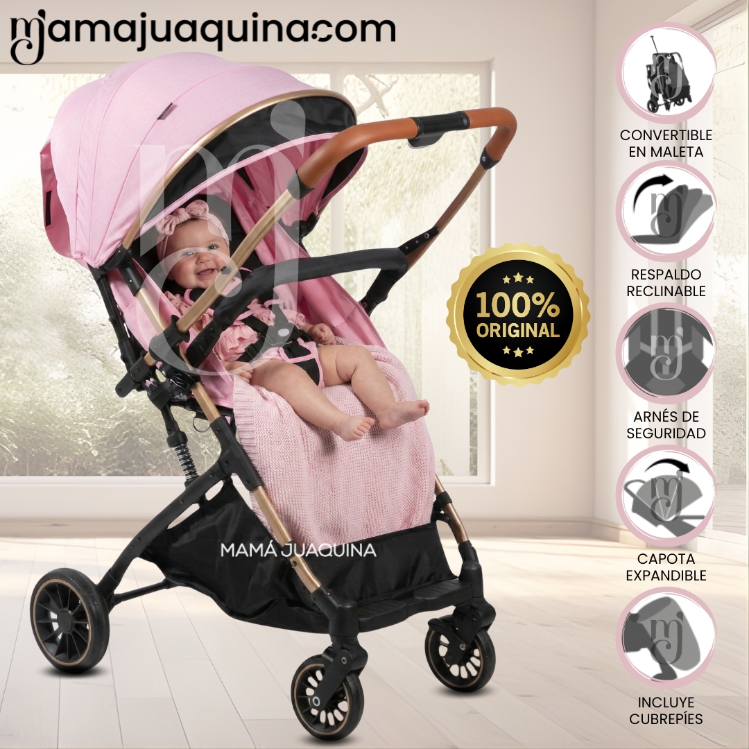 COCHE TRAVEL SYSTEM BABY EVO ROSADO MALETA LUJO - 1