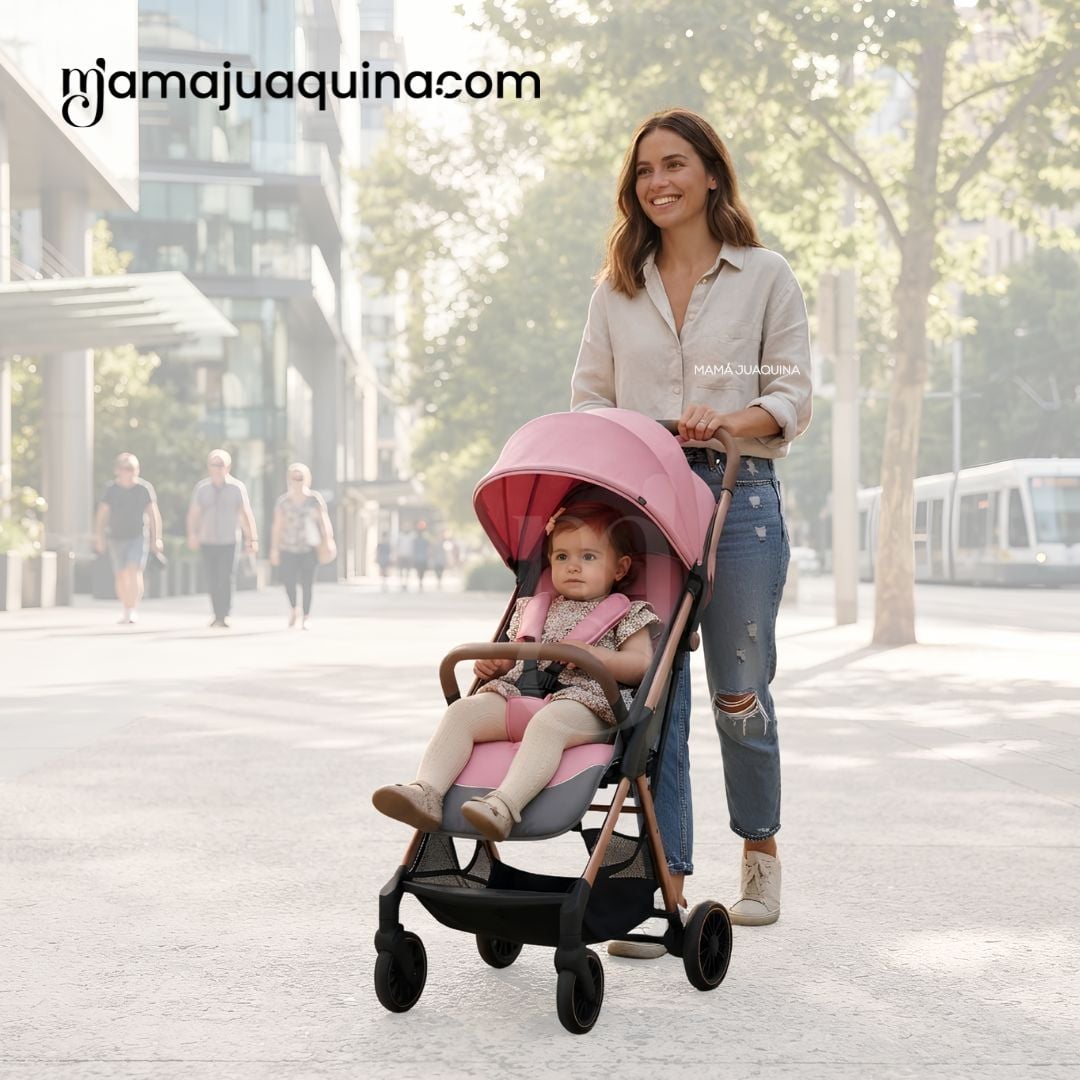 COCHE MALETA PARA BEBÉ «SAFFE» DE FÁCIL PLEGADO ROSA - 3