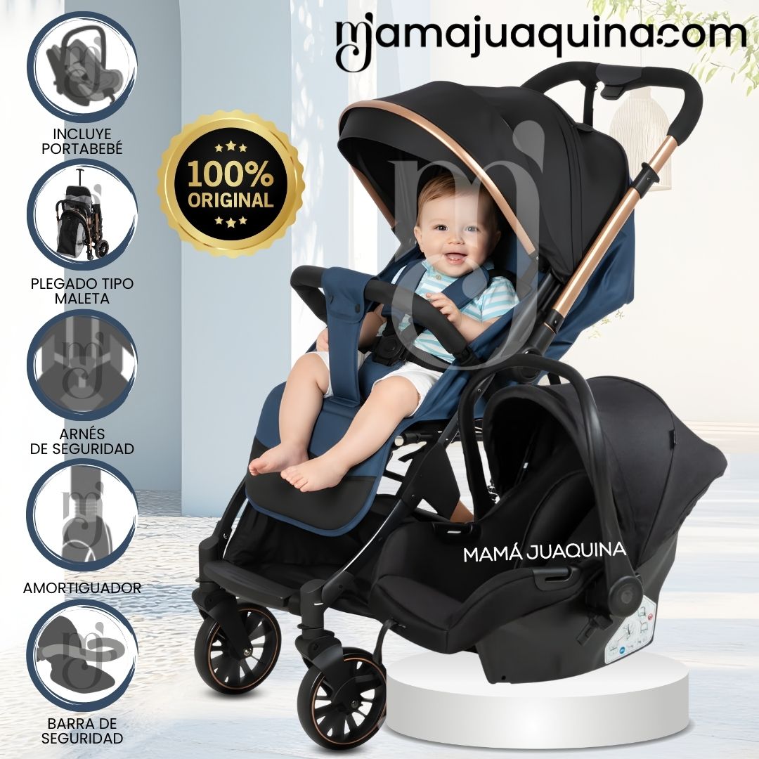 COCHE MALETA DE LUJO PARA BEBÉ «J' SPARROW» CON PORTABEBÉ AZUL - 1