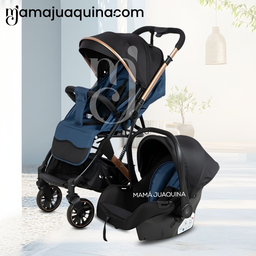 COCHE MALETA DE LUJO PARA BEBÉ «J' SPARROW» CON PORTABEBÉ AZUL - 2