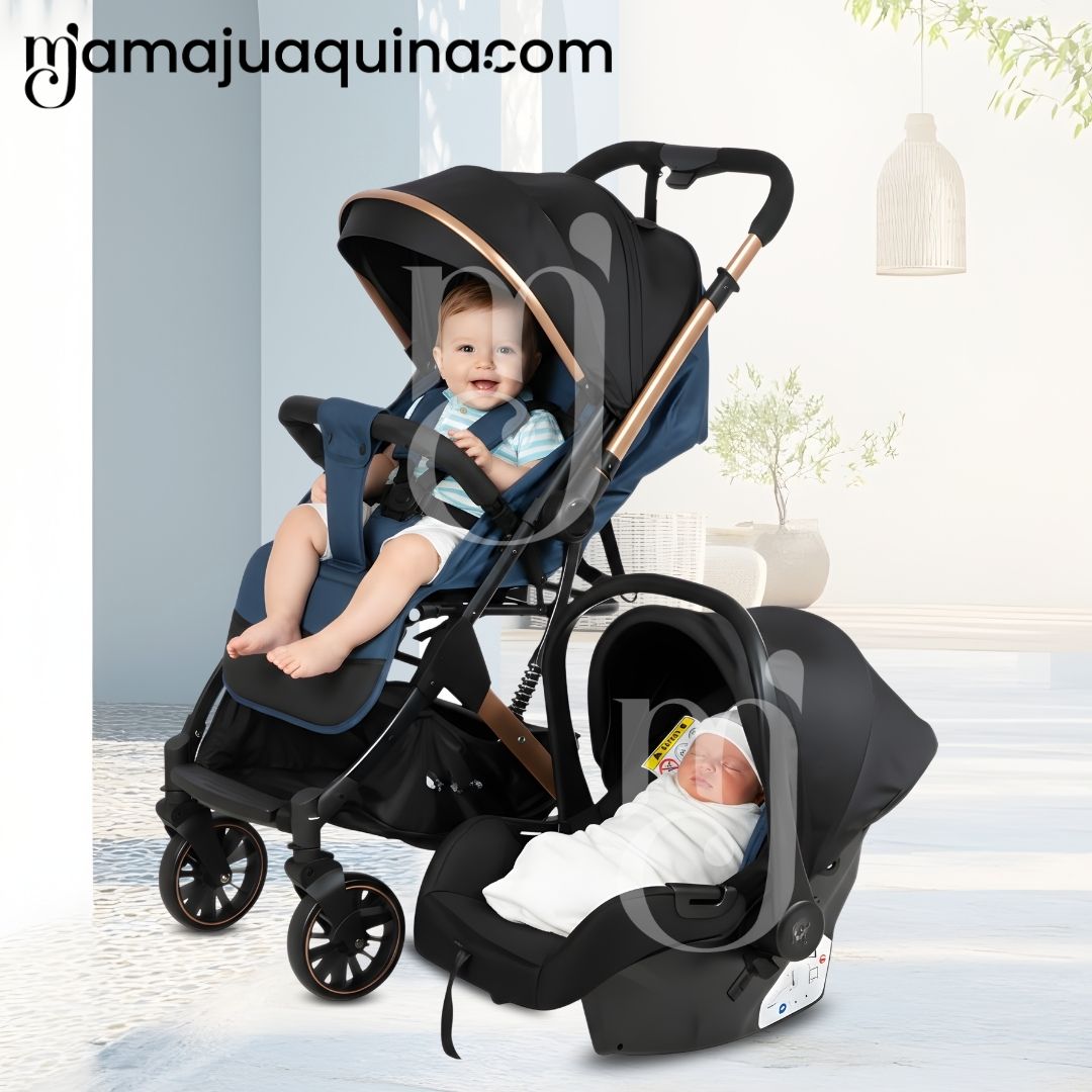 COCHE MALETA DE LUJO PARA BEBÉ «J' SPARROW» CON PORTABEBÉ AZUL - 3