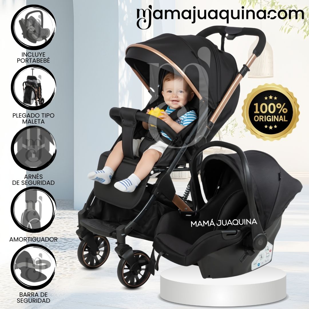 COCHE MALETA DE LUJO PARA BEBÉ «J' SPARROW» CON PORTABEBÉ NEGRO - 1