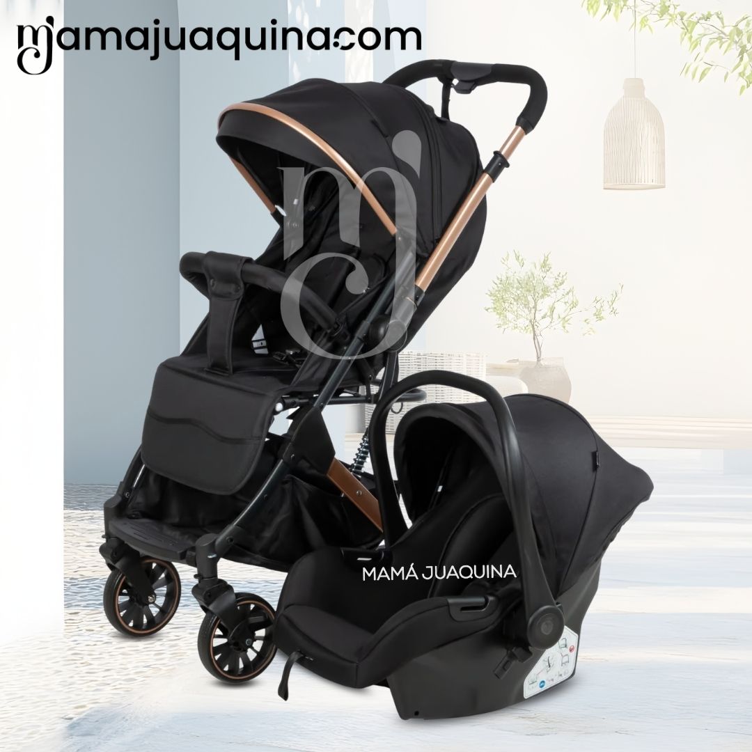 COCHE MALETA DE LUJO PARA BEBÉ «J' SPARROW» CON PORTABEBÉ NEGRO - 2