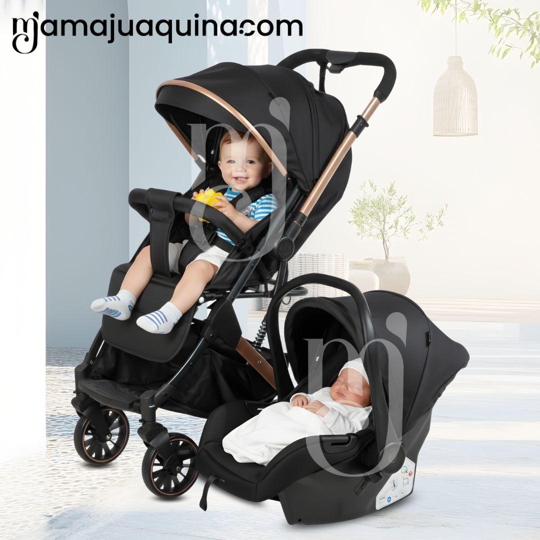 COCHE MALETA DE LUJO PARA BEBÉ «J' SPARROW» CON PORTABEBÉ NEGRO - 3