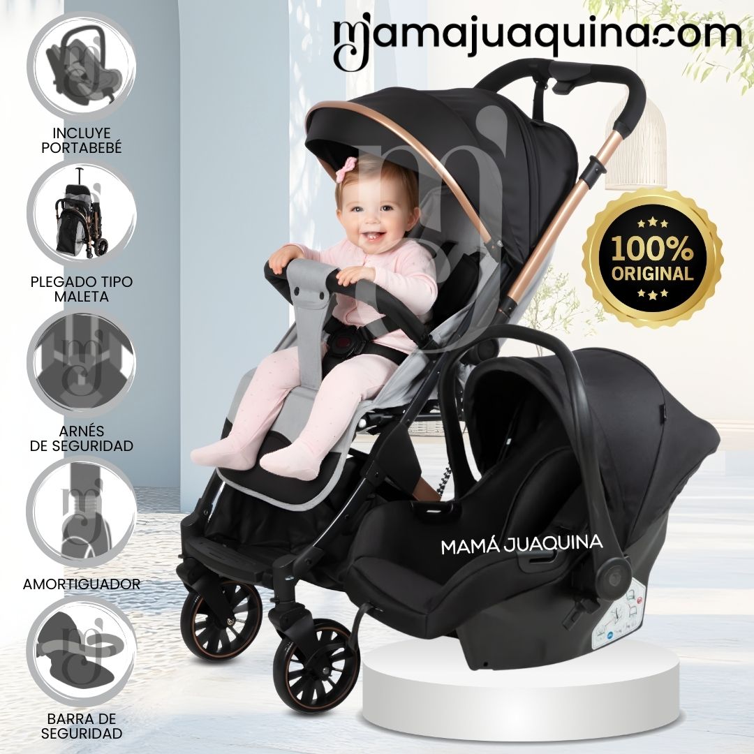 COCHE MALETA DE LUJO PARA BEBÉ «J' SPARROW» CON PORTABEBÉ GRIS - 1