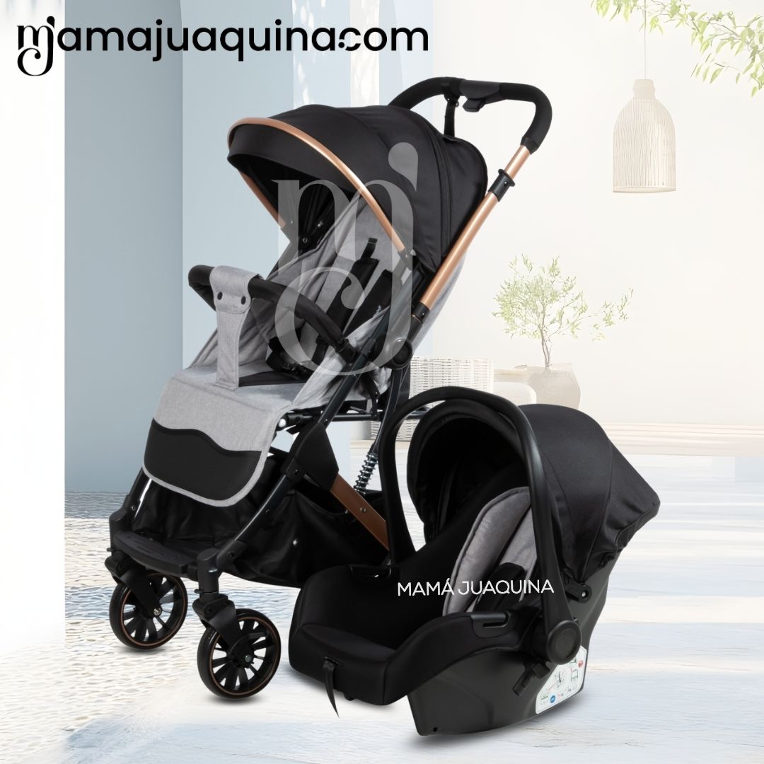 COCHE MALETA DE LUJO PARA BEBÉ «J' SPARROW» CON PORTABEBÉ GRIS - 2