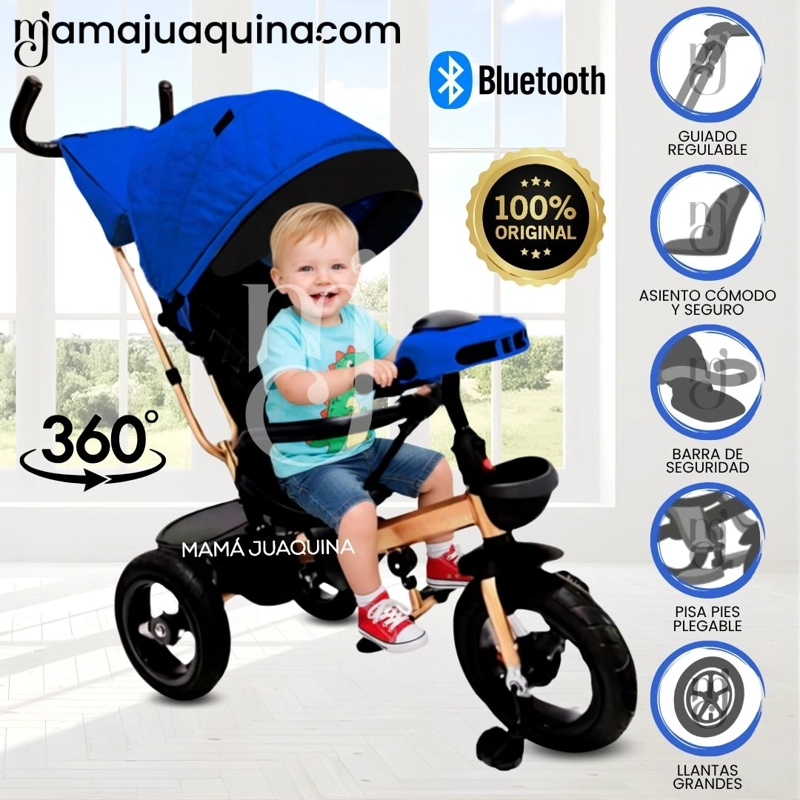 TRICICLO GIRATORIO 3 EN 1 «SMART PREMIUM» USB BLUETOOTH AZUL - 1