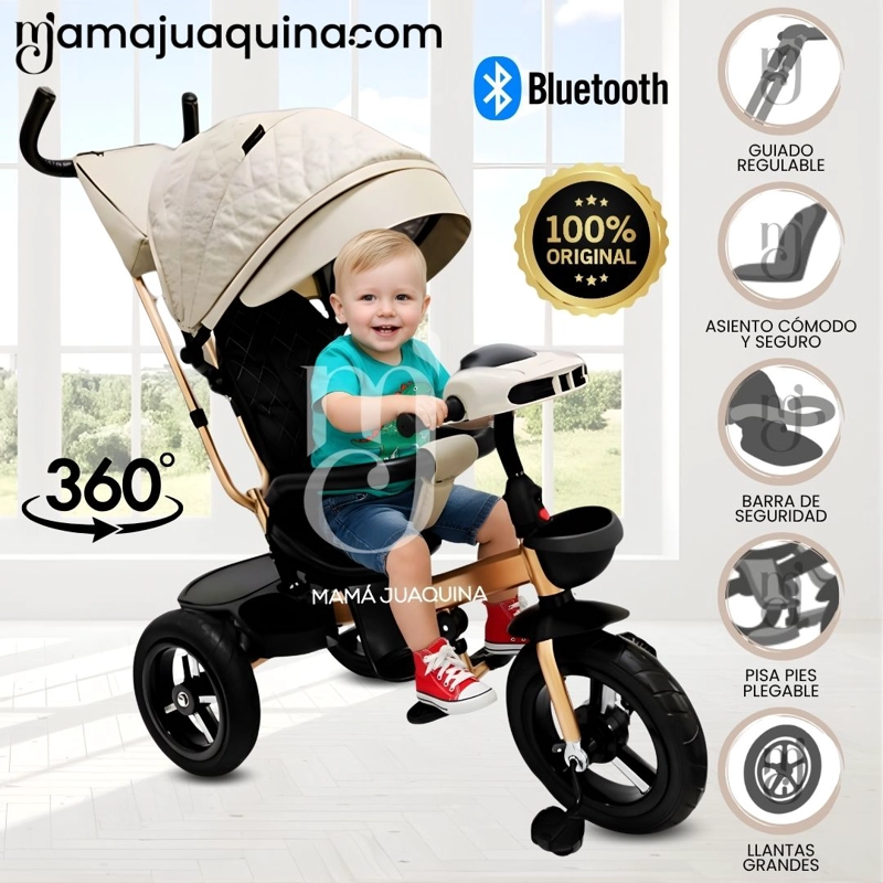 TRICICLO GIRATORIO 3 EN 1 «SMART PREMIUM» USB BLUETOOTH BEIGE - 1
