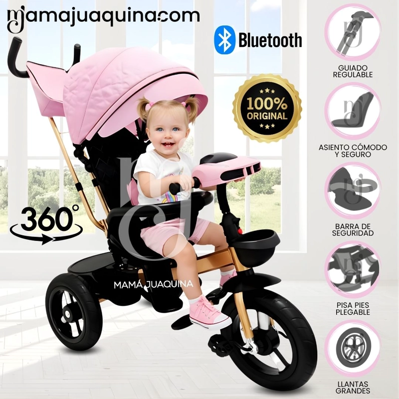 TRICICLO GIRATORIO 3 EN 1 «SMART PREMIUM» USB BLUETOOTH ROSA - 1