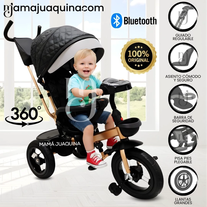 TRICICLO GIRATORIO 3 EN 1 «SMART PREMIUM» USB BLUETOOTH NEGRO - 1
