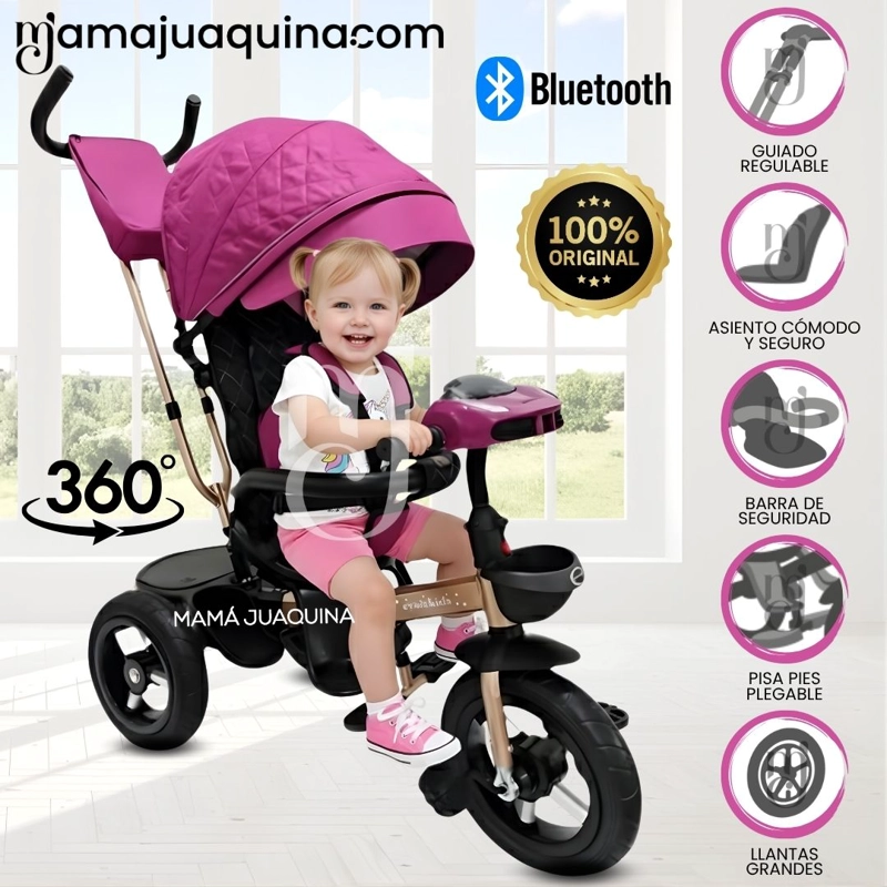 TRICICLO GIRATORIO 3 EN 1 «SMART PREMIUM» USB BLUETOOTH ROSADO OSCURO - 1