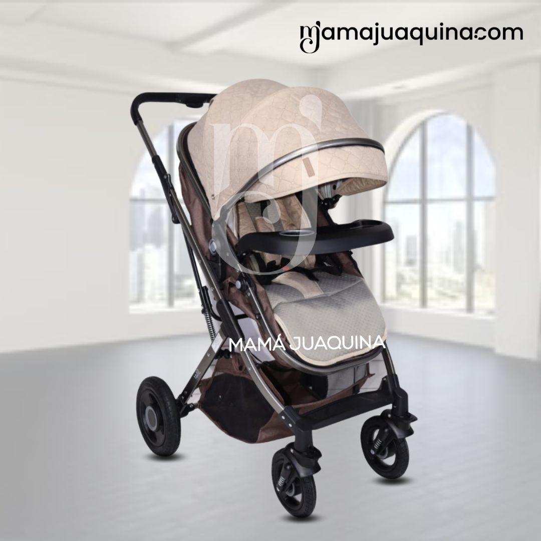 COCHE CUNA PARA BEBÉ «STAR» CON BOLSO PAÑALERO BEIGE - 5