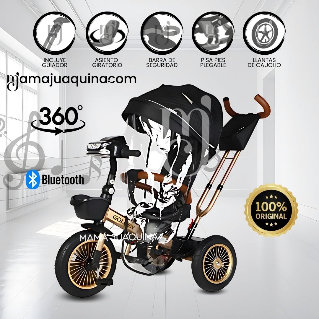 TRICICLO GUIADOR 3 EN 1 «GOLDEN PRIME» CON BLUETOOTH BLACK - 1