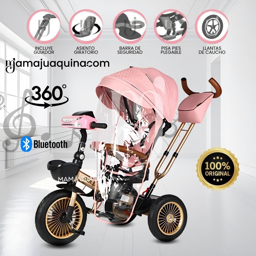 TRICICLO GUIADOR 3 EN 1 «GOLDEN PRIME» CON BLUETOOTH PINK - 1