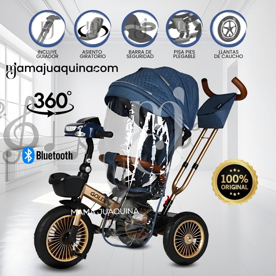 TRICICLO GUIADOR 3 EN 1 «GOLDEN PRIME» CON BLUETOOTH BLUE - 1
