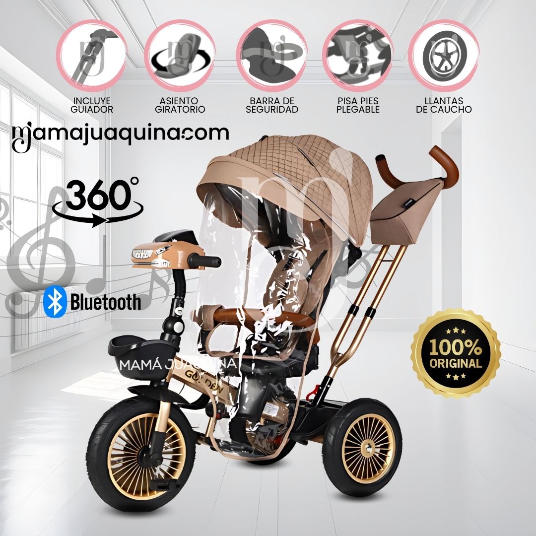 TRICICLO GUIADOR 3 EN 1 «GOLDEN PRIME» CON BLUETOOTH BEIGE - 1