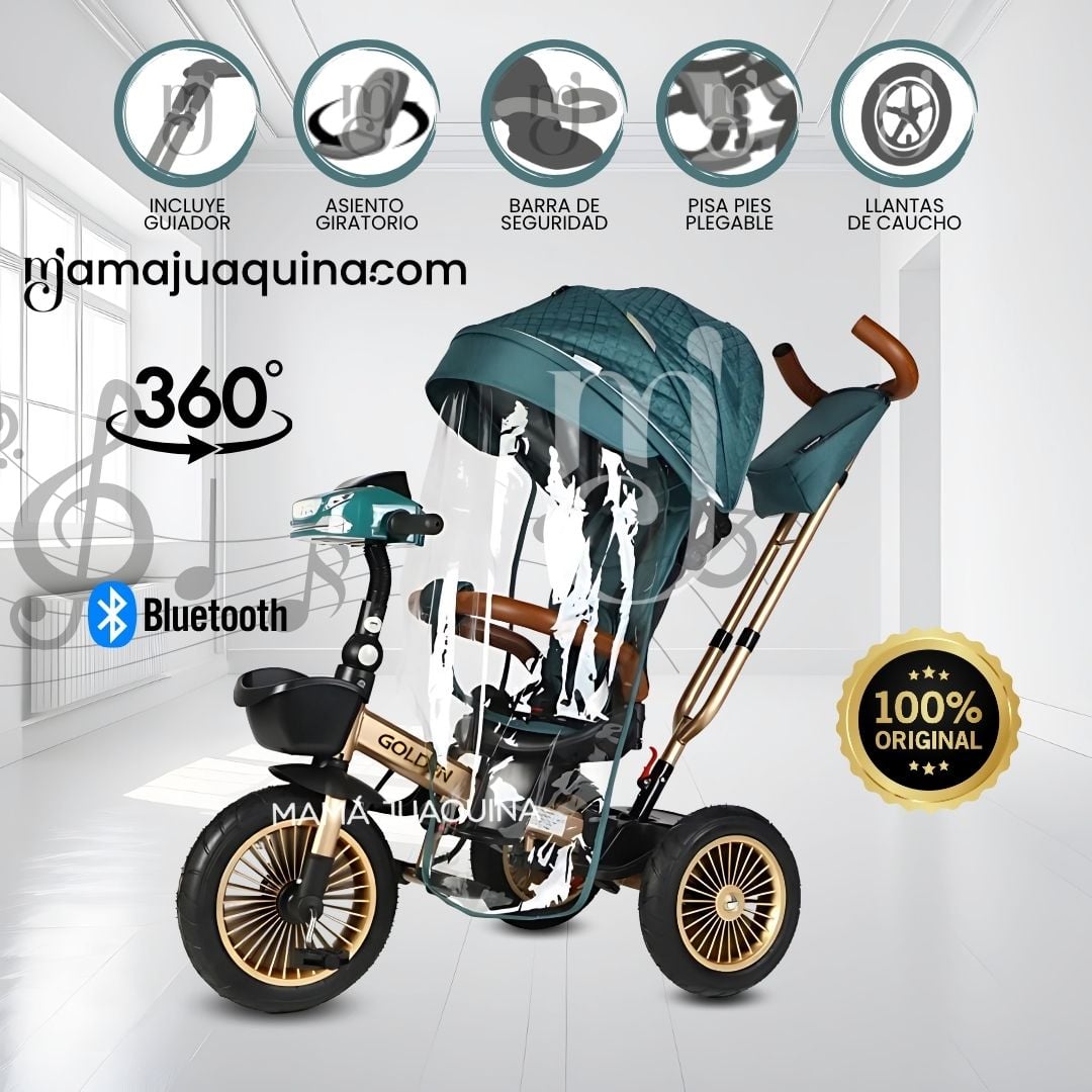 TRICICLO GUIADOR 3 EN 1 «GOLDEN PRIME» CON BLUETOOTH GREEN - 1