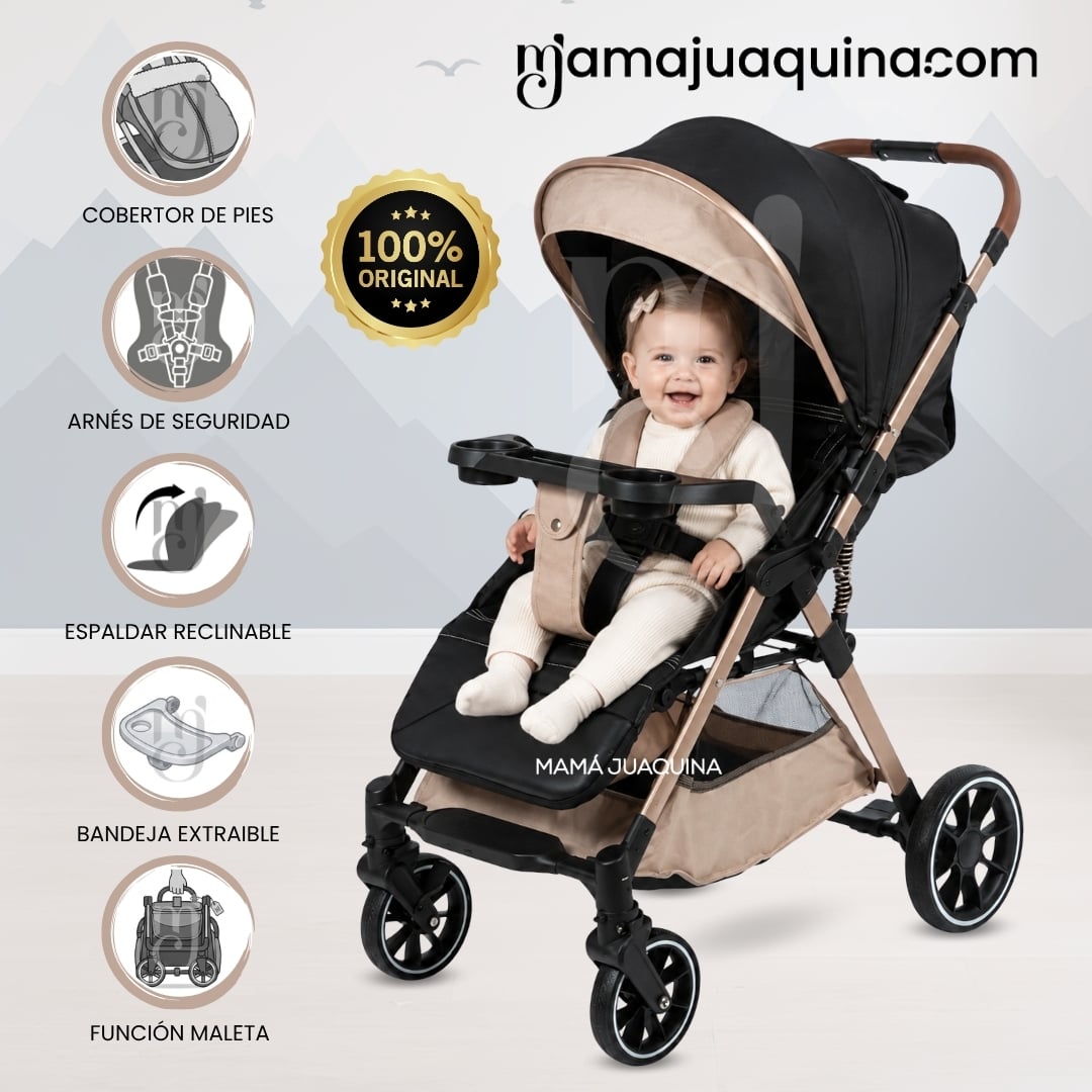 COCHE MALETA DE LUJO «WIN» CON BANDEJA DE COMER BEIGE - 1