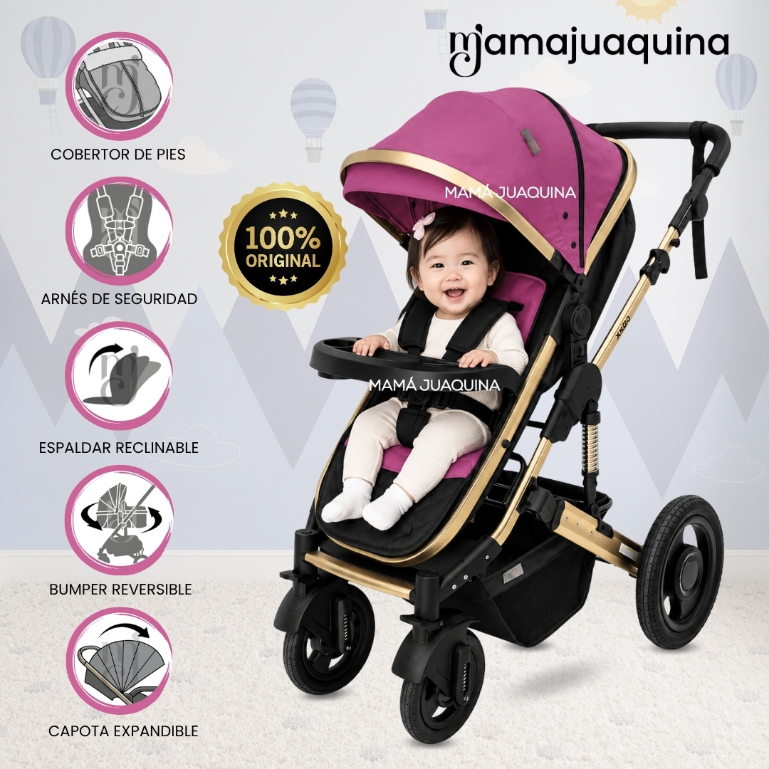 COCHE CUNA MOISÉS DE LUJO «PRADO GOLD» DARK PINK - 1