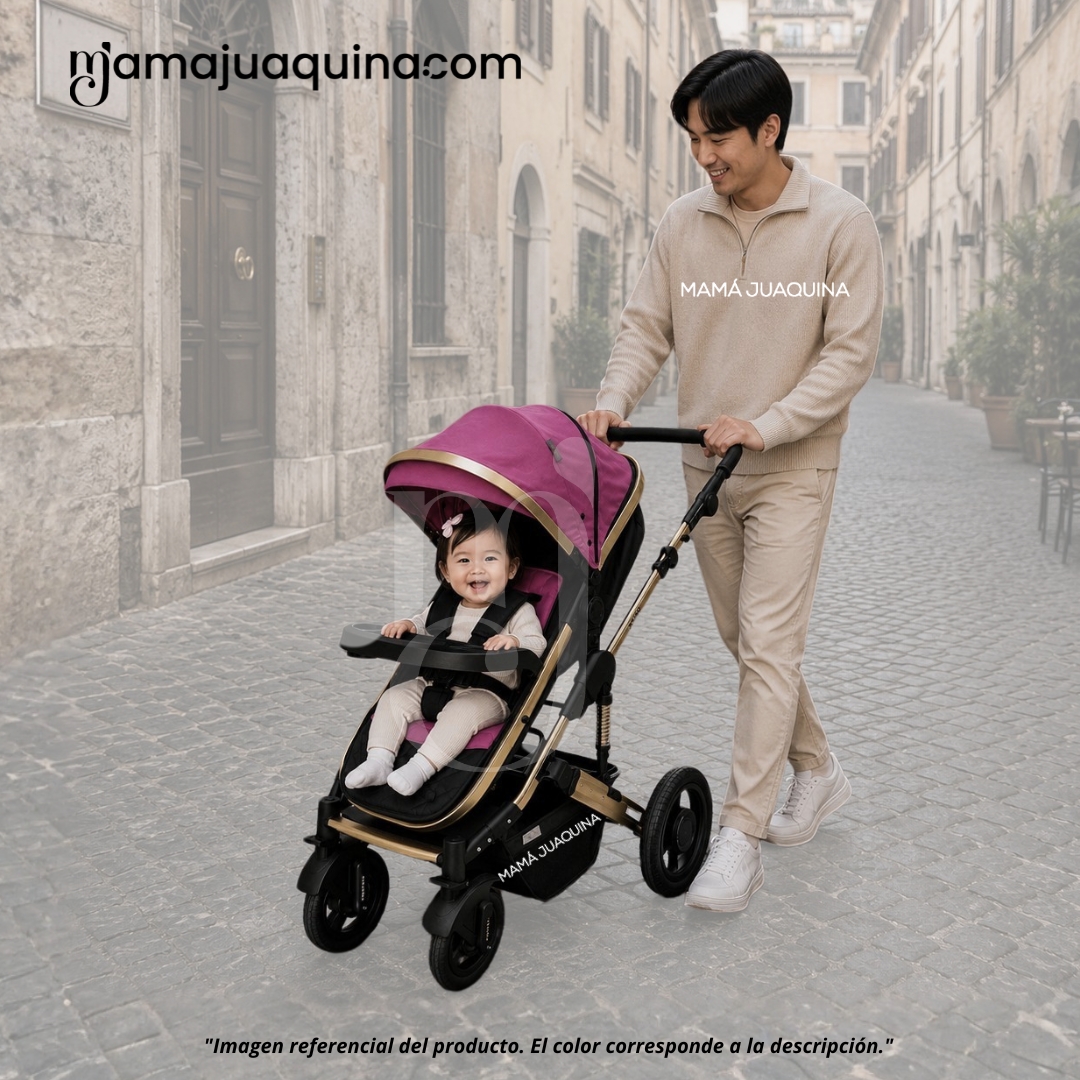 COCHE CUNA MOISÉS DE LUJO «PRADO GOLD» DARK PINK - 2