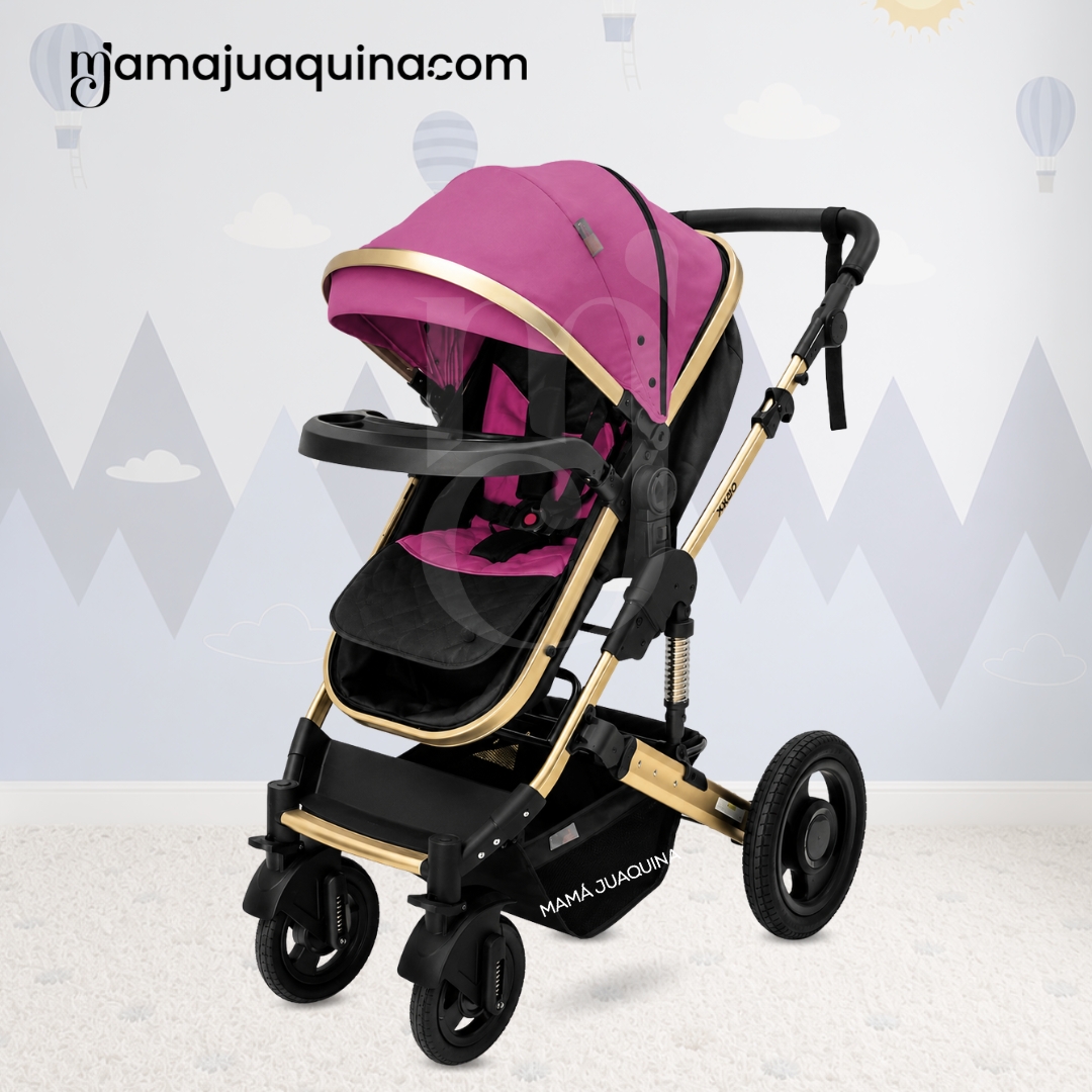 COCHE CUNA MOISÉS DE LUJO «PRADO GOLD» DARK PINK - 3