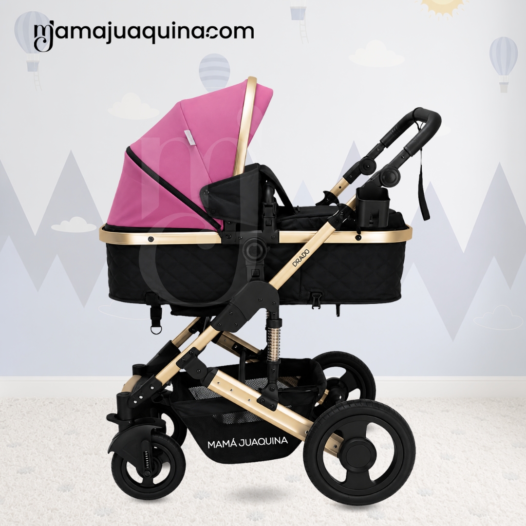 COCHE CUNA MOISÉS DE LUJO «PRADO GOLD» DARK PINK - 4