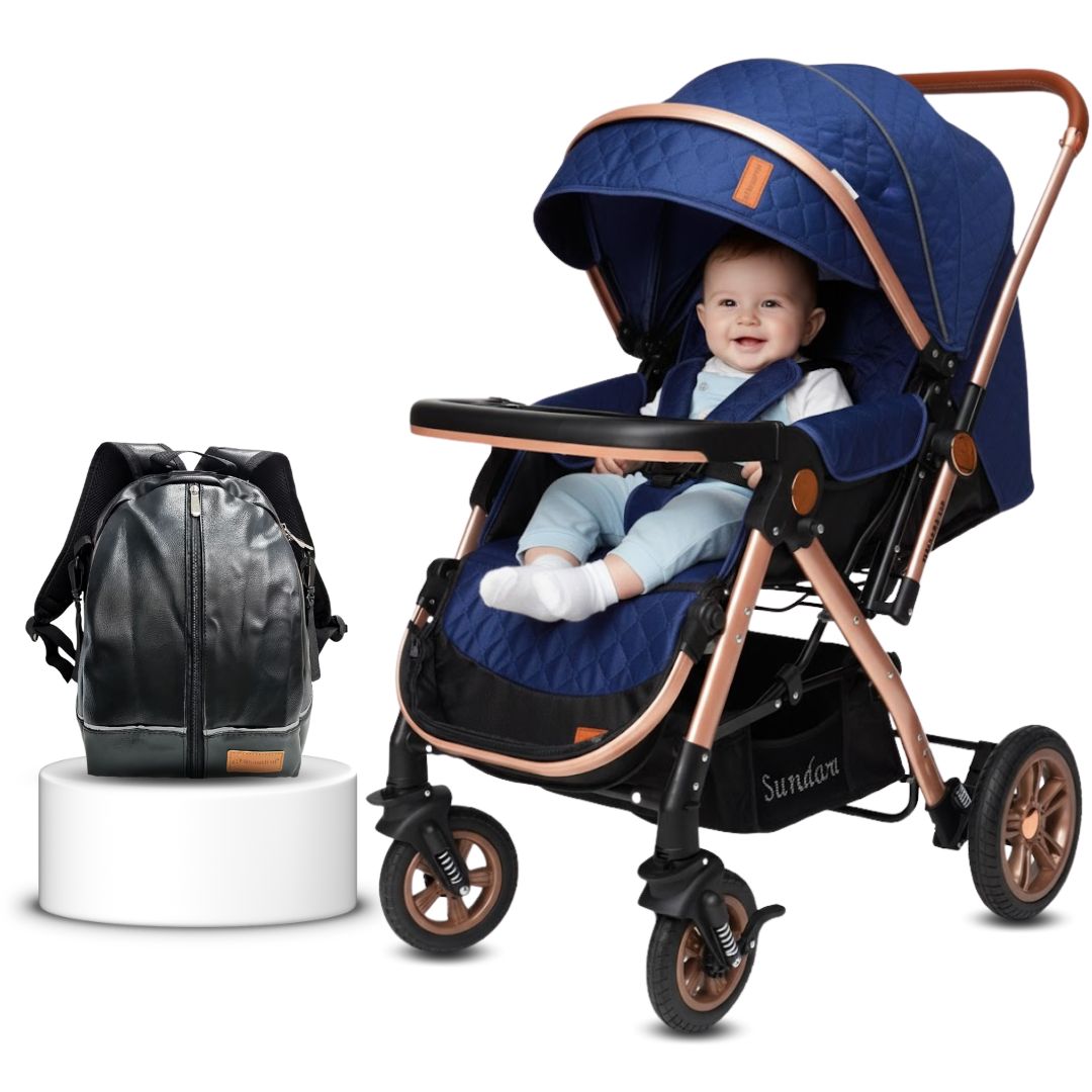 COCHE CUNA DE LUJO «SUNDARA PREMIUM» CON MOCHILA PAÑALERA BLUE - 1