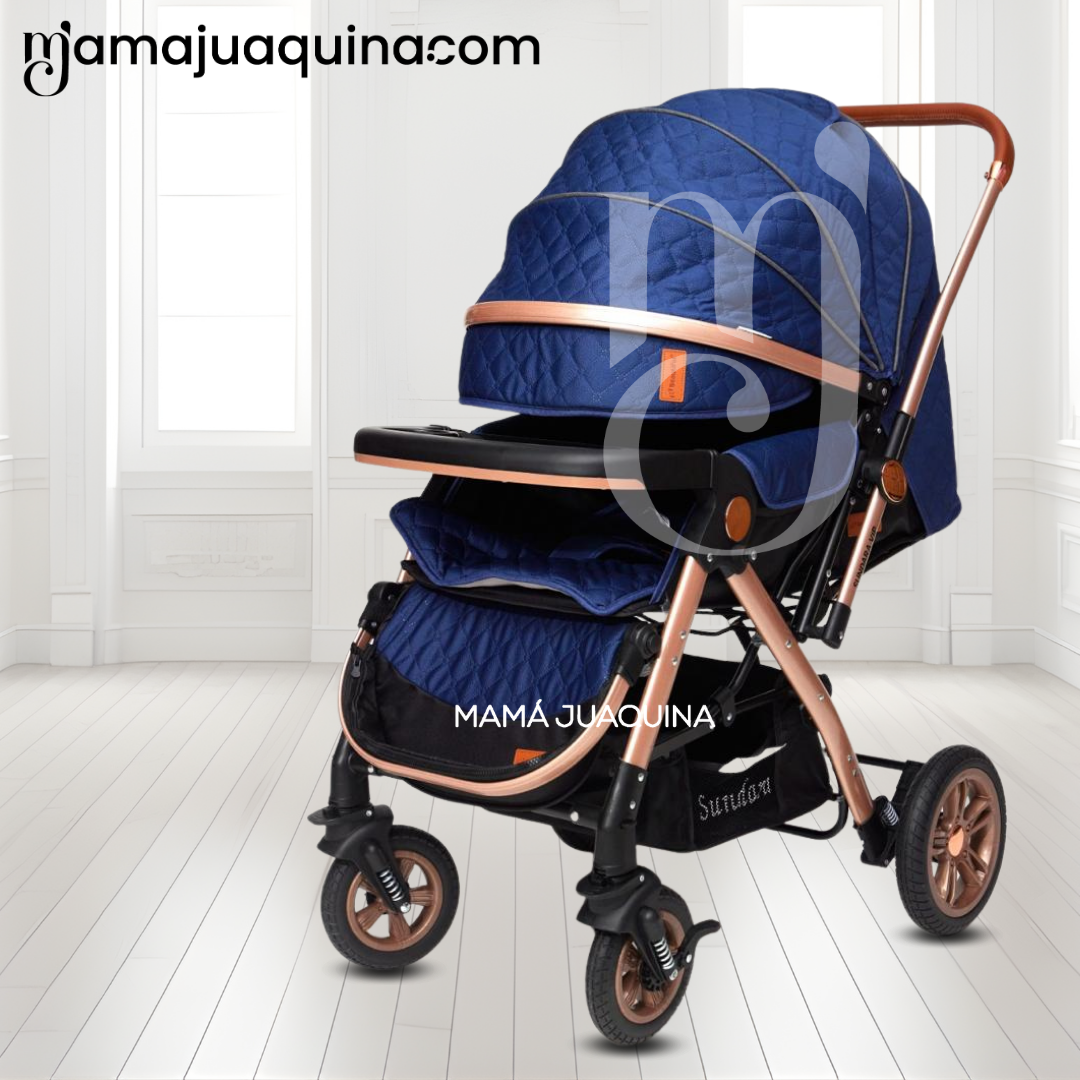 COCHE CUNA DE LUJO «SUNDARA PREMIUM» CON MOCHILA PAÑALERA BLUE - 2