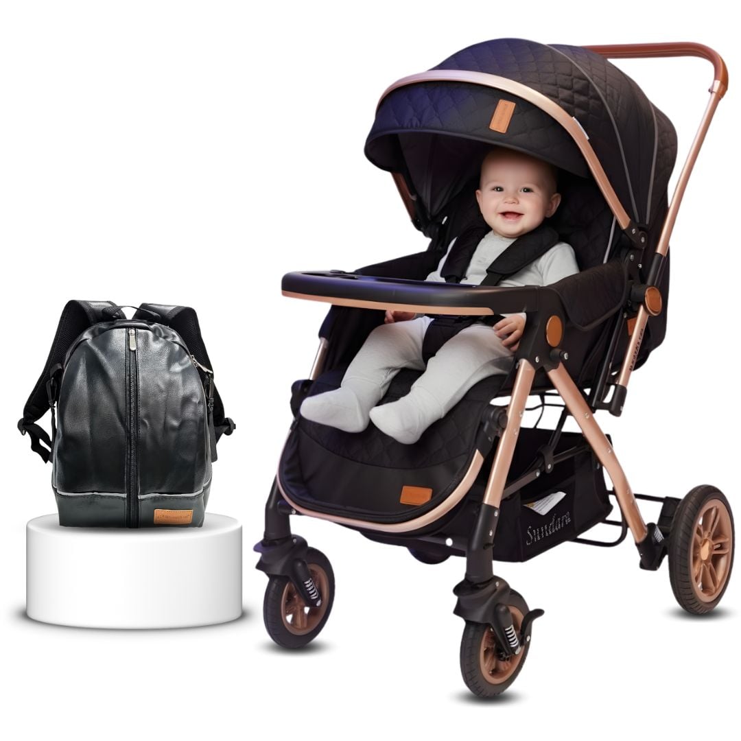 COCHE CUNA DE LUJO «SUNDARA PREMIUM» CON MOCHILA PAÑALERA BLACK - 1