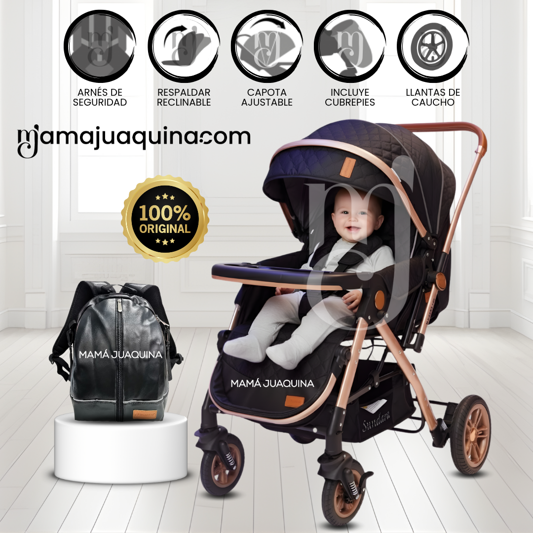 COCHE CUNA DE LUJO «SUNDARA PREMIUM» CON MOCHILA PAÑALERA BLACK - 1