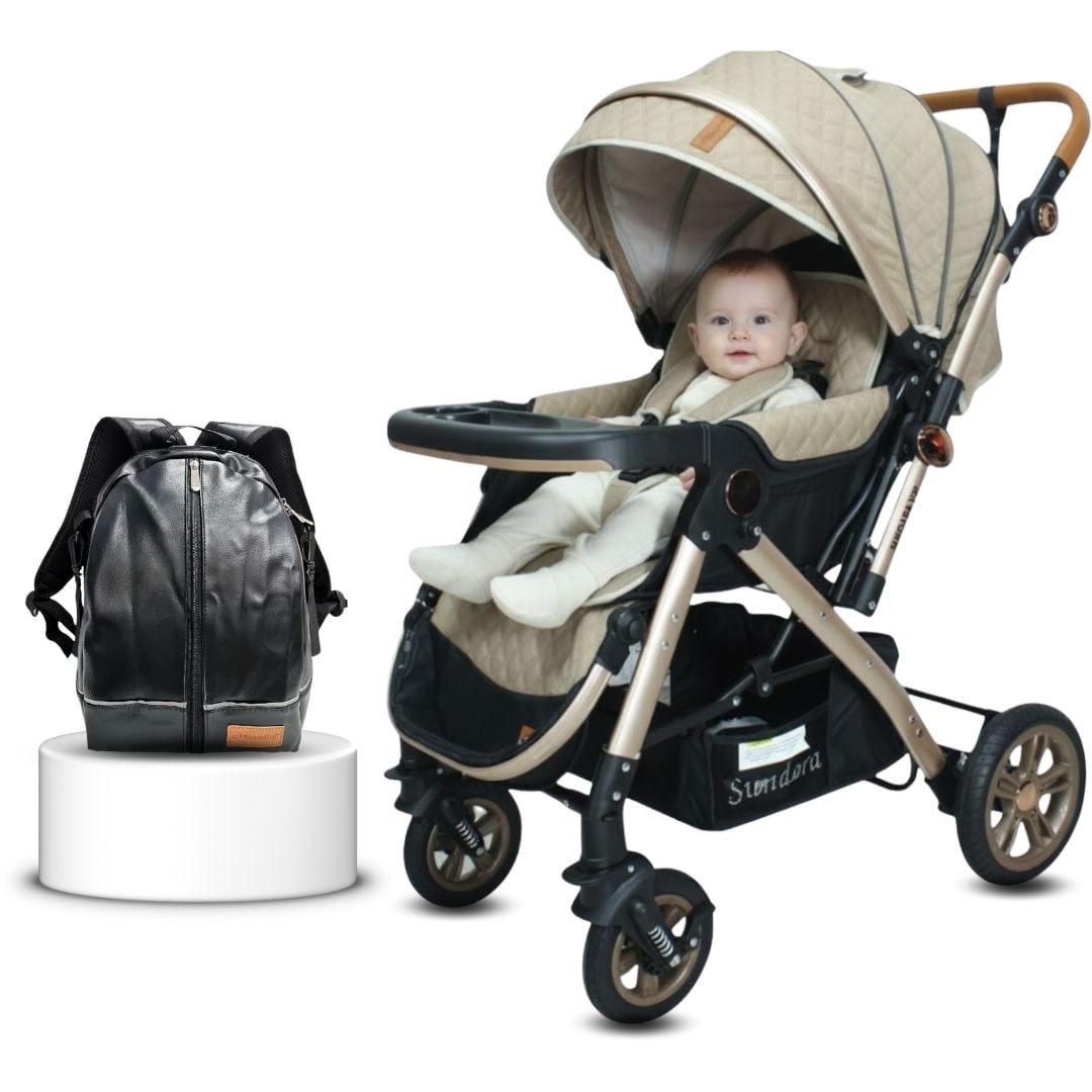 COCHE CUNA DE LUJO «SUNDARA PREMIUM» CON MOCHILA PAÑALERA BEIGE - 1