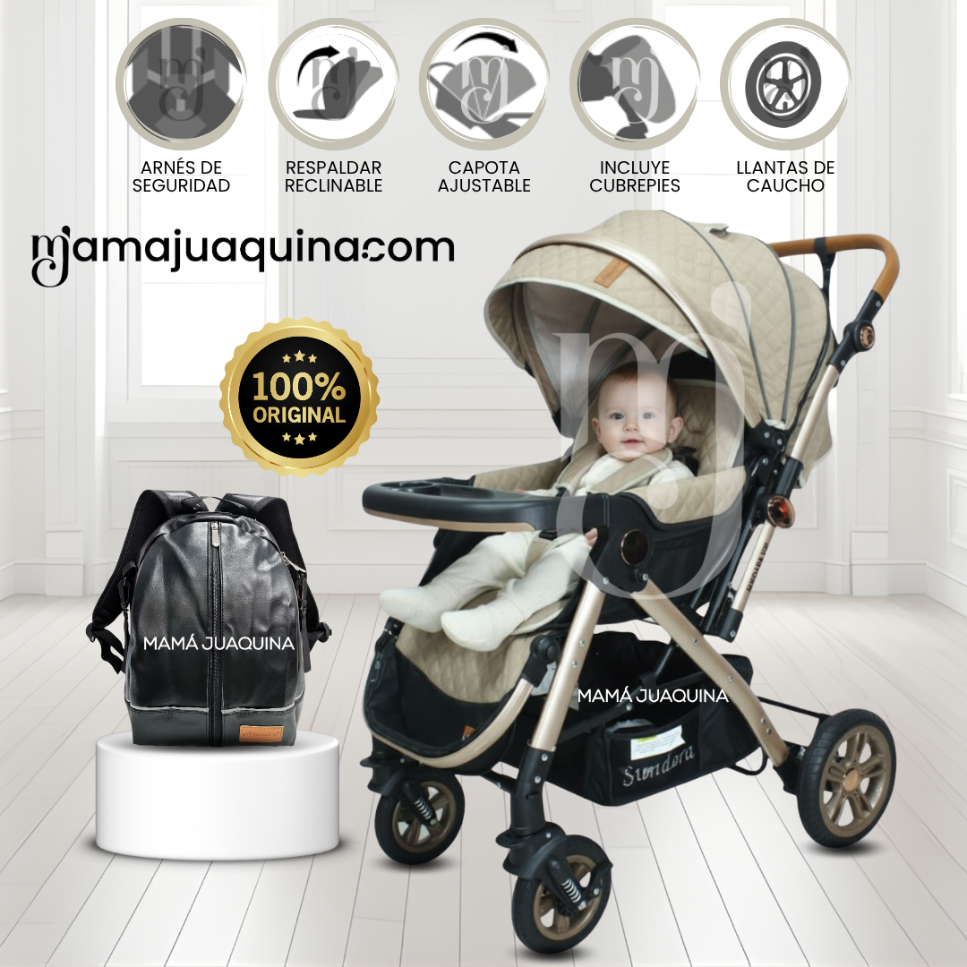 COCHE CUNA DE LUJO «SUNDARA PREMIUM» CON MOCHILA PAÑALERA BEIGE - 1