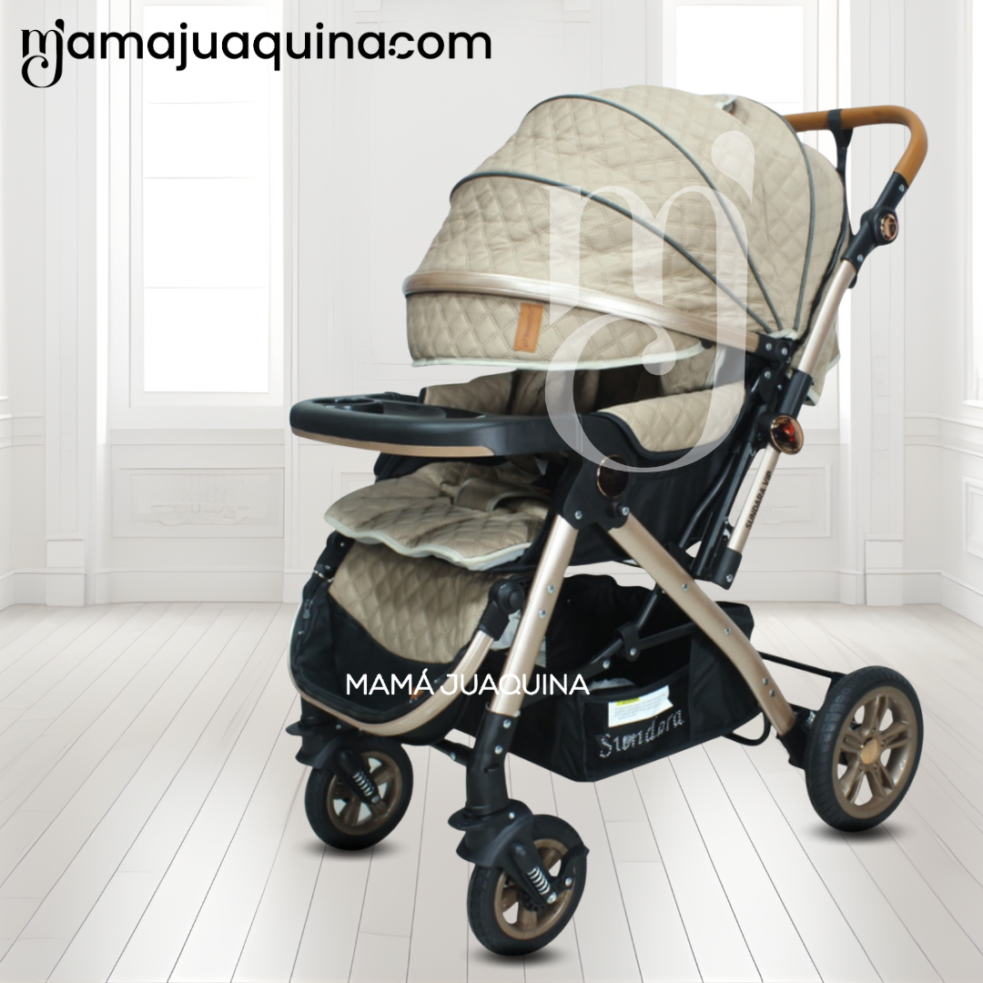 COCHE CUNA DE LUJO «SUNDARA PREMIUM» CON MOCHILA PAÑALERA BEIGE - 3