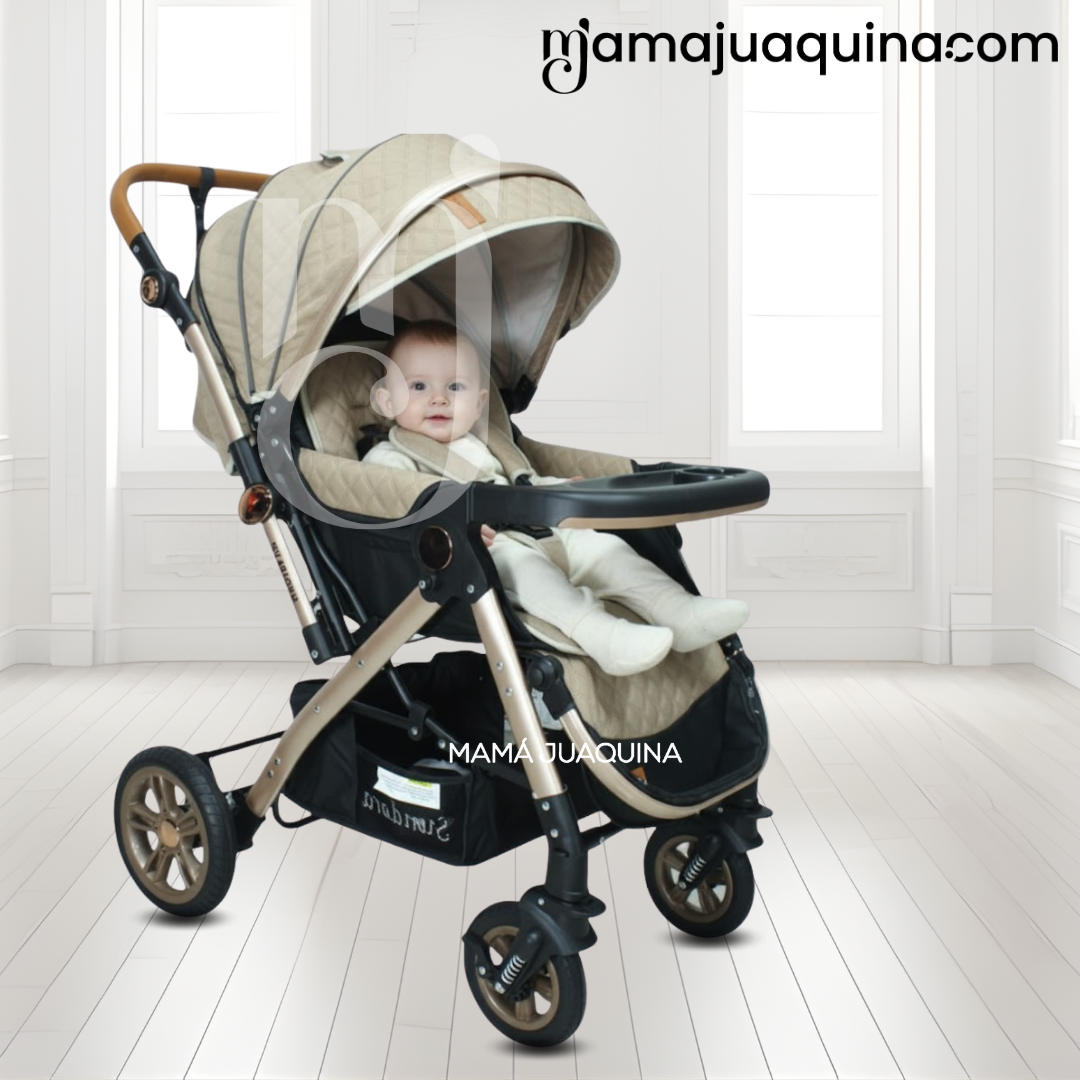 COCHE CUNA DE LUJO «SUNDARA PREMIUM» CON MOCHILA PAÑALERA BEIGE - 5