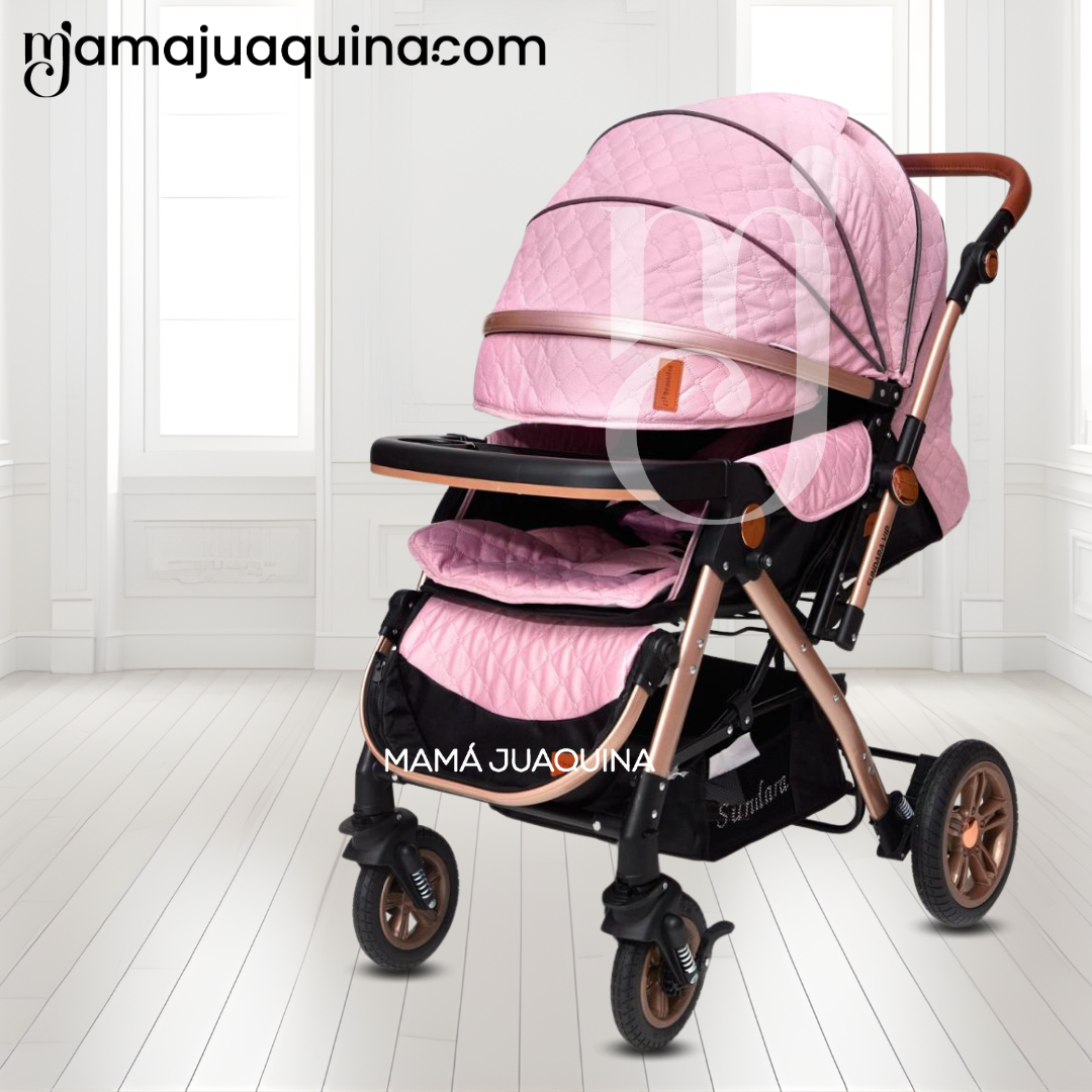 COCHE CUNA DE LUJO «SUNDARA PREMIUM» CON MOCHILA PAÑALERA PINK - 2