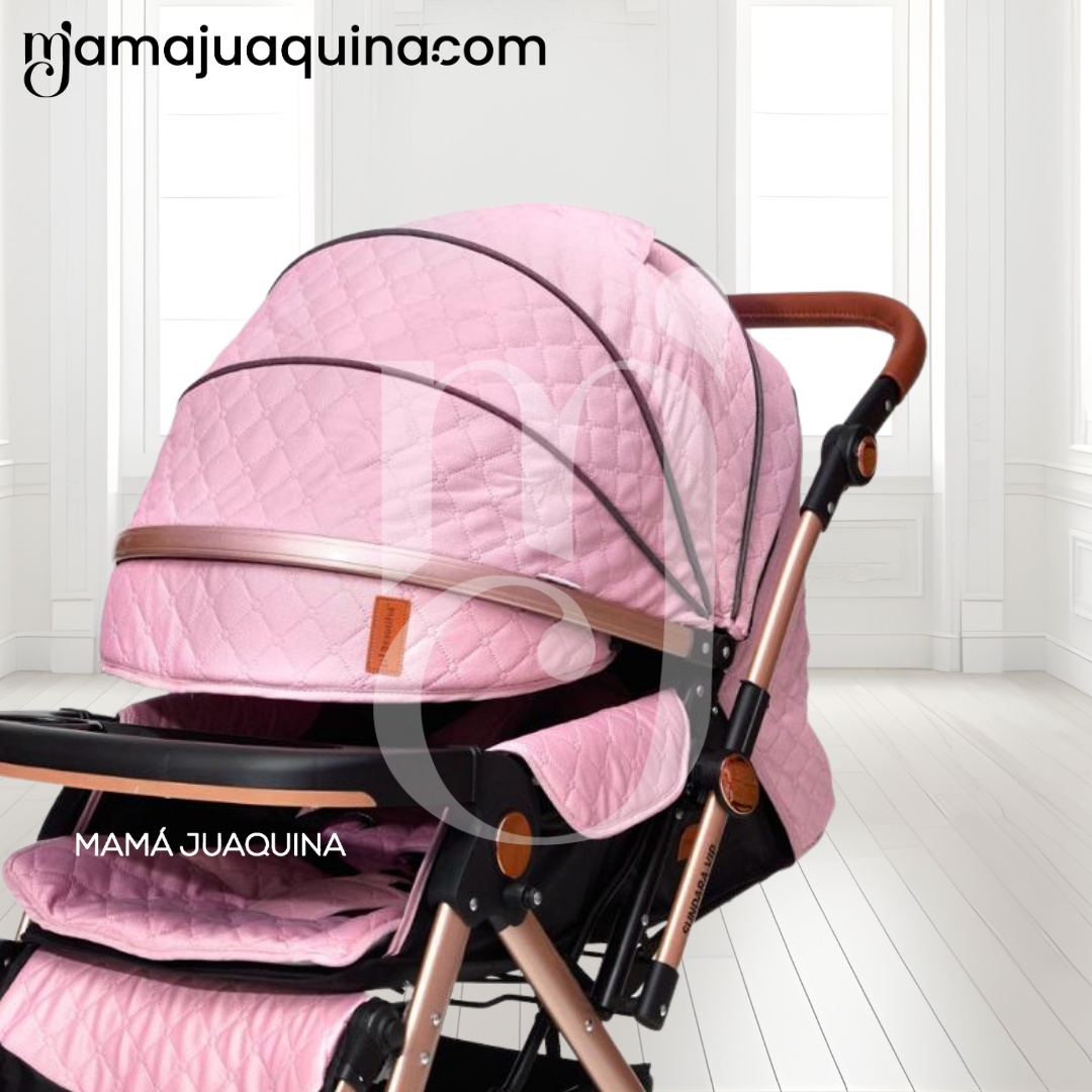 COCHE CUNA DE LUJO «SUNDARA PREMIUM» CON MOCHILA PAÑALERA PINK - 3