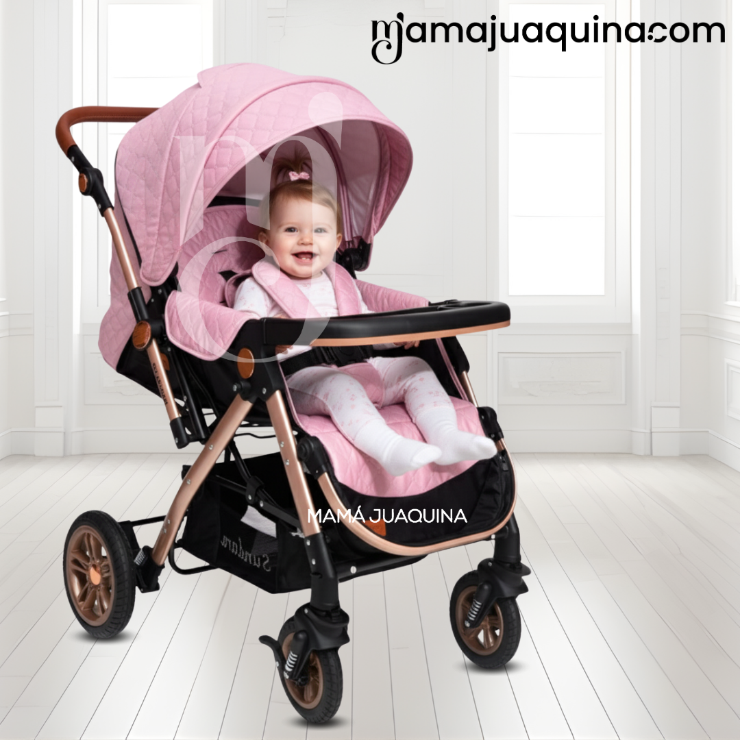 COCHE CUNA DE LUJO «SUNDARA PREMIUM» CON MOCHILA PAÑALERA PINK - 5