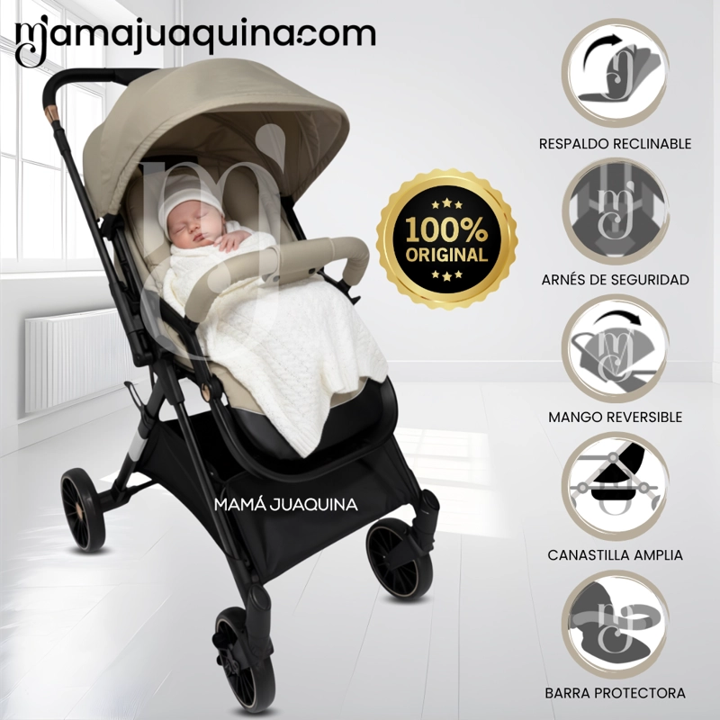 COCHE MALETA DE LUJO «CRONOS» MANGO REVERSIBLE BEIGE - 1