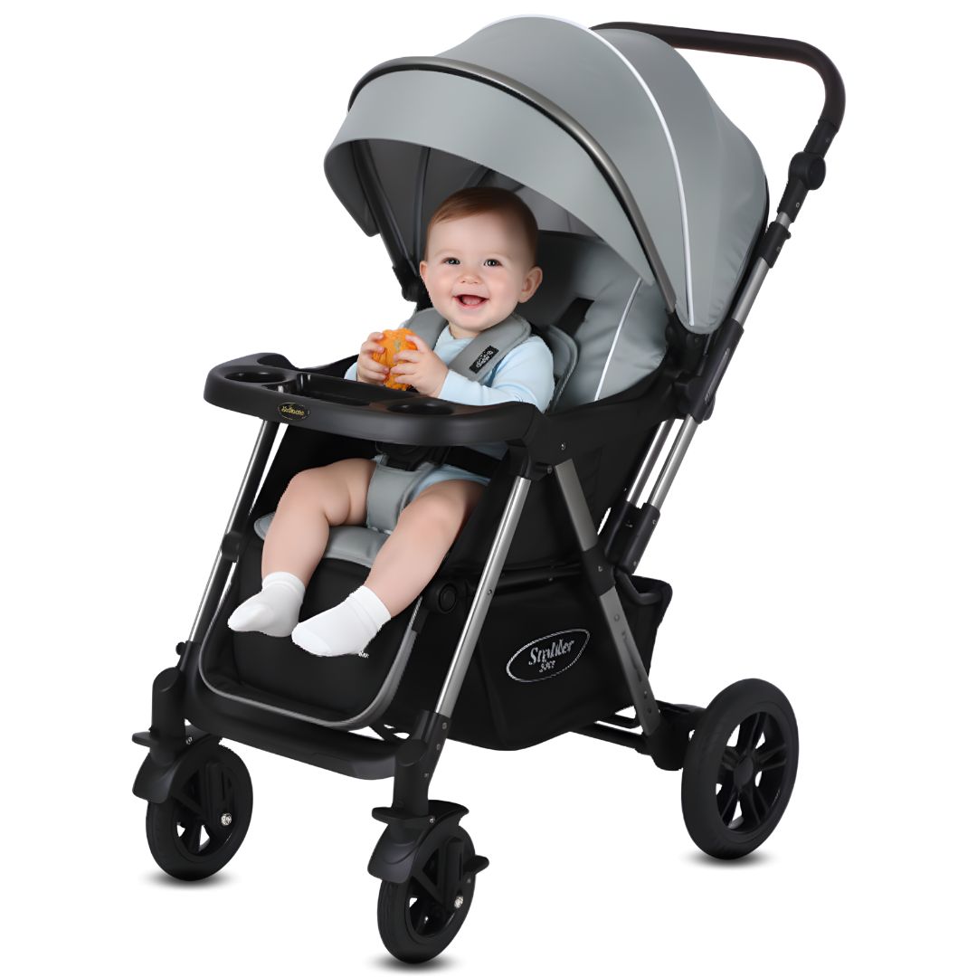 COCHE CUNA DE LUJO «SILVER» CON MANGO REVERSIBLE GRAY - 1