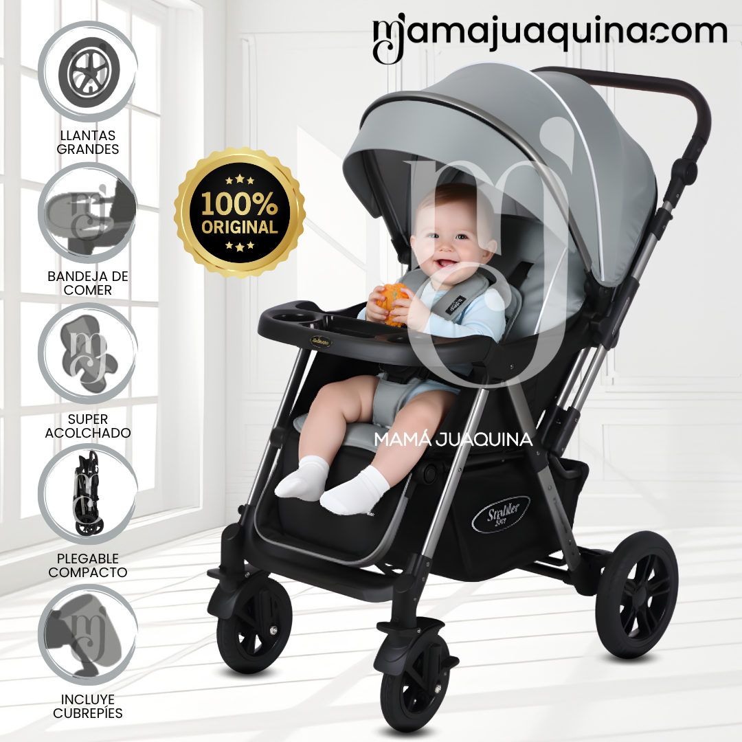 COCHE CUNA DE LUJO «SILVER» CON MANGO REVERSIBLE GRAY - 1